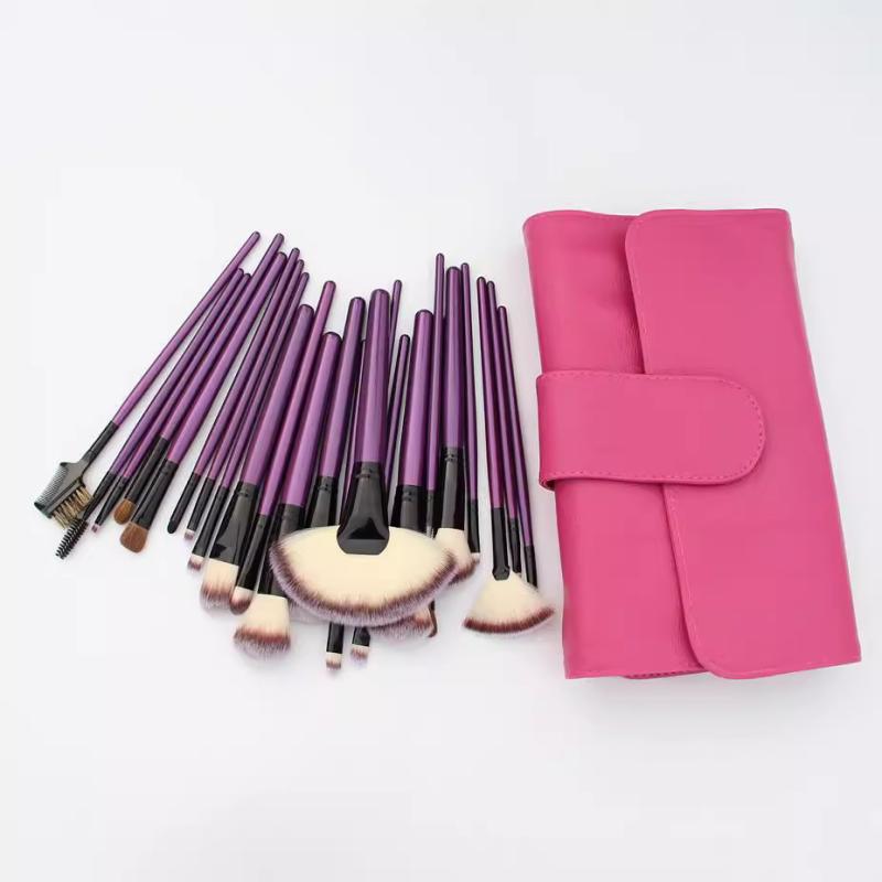 メイクブラシセット 24本 紫 青 黒 天然馬毛 人工毛 パウダー フェイス用 携帯 ポータブル 木製ハンド..