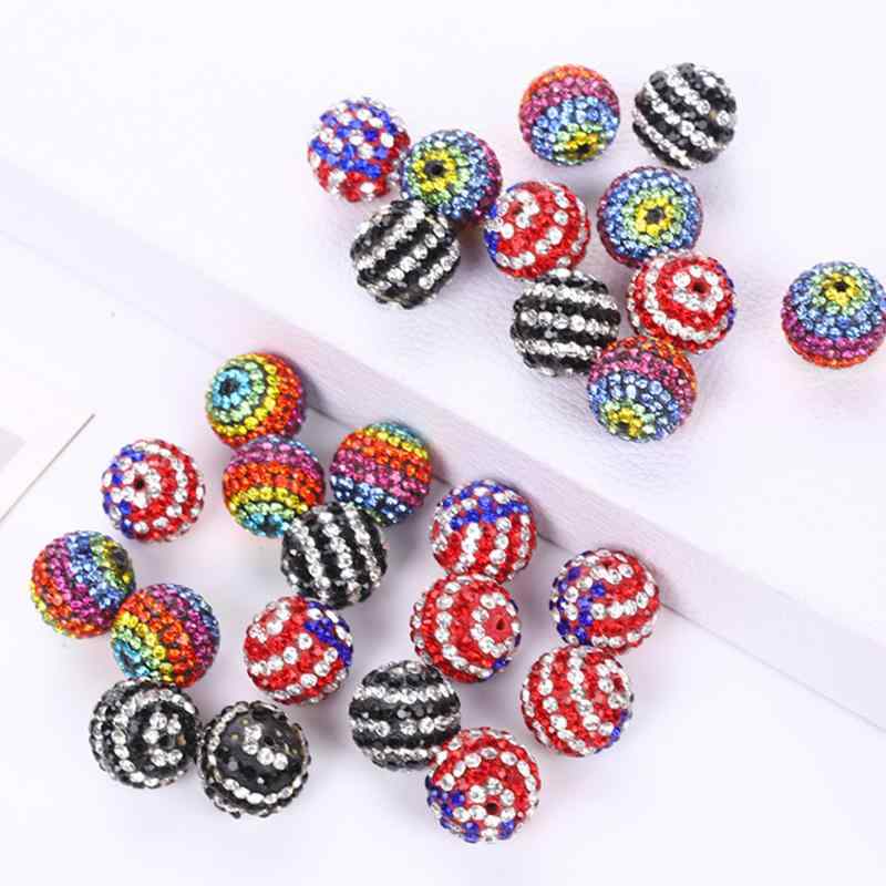 アクセサリーパーツ DIY 手作り ハンドメイド 16mm ストライプ柄 シャンバラボール ラインストーン ビーズ 透かし彫り ロンデル スペーサービーズ 樹脂粘土製 カラフル 円形 丸型 材料 素材