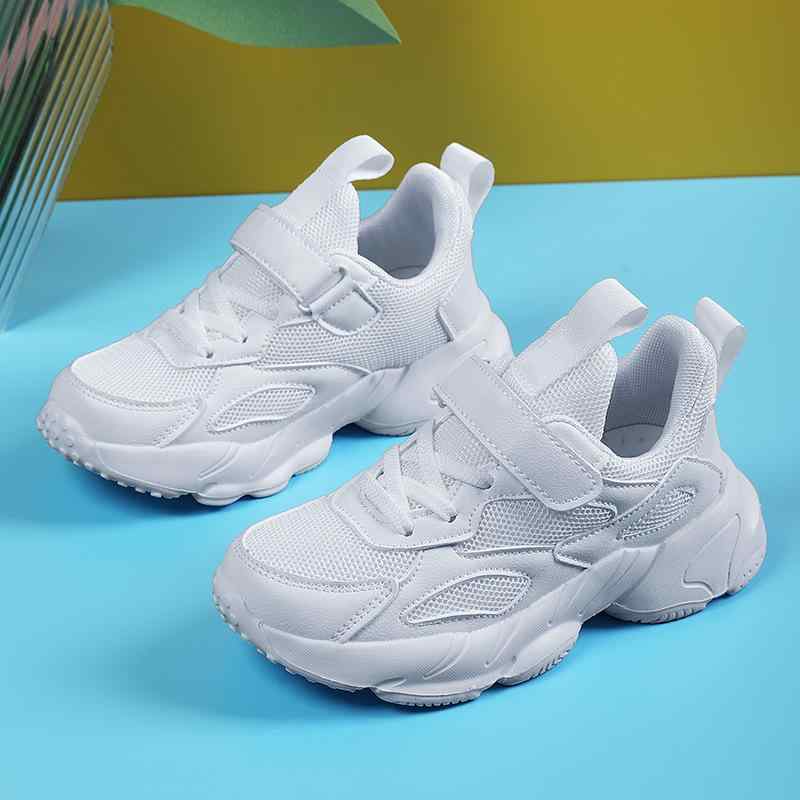 スニーカー キッズ ジュニア 男の子 女の子 通気性 耐摩耗 マジックテープ PUレザー メッシュ 合皮 ランニング スポーツ カジュアルシューズ ホワイト ブラック 通年