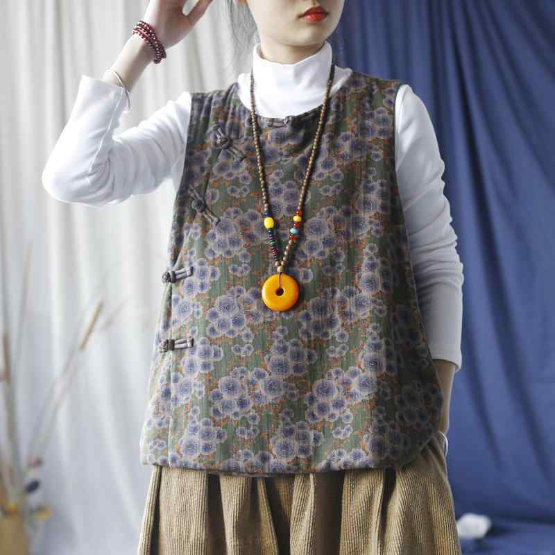 ベスト レディース 女性用 ゆったり ルーズフィット ラウンドネック ノースリーブ 綿麻 コットン リネン レトロ アンティーク 民族調 盤扣 チャイナボタン 三つボタン ポケット付き 秋 大人カジュアル フリーサイズ ジレ