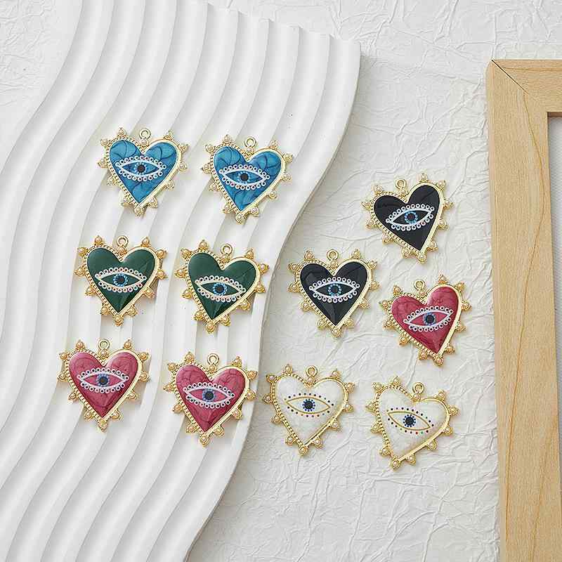 アクセサリー DIY エナメル加工 幸運のブルーアイ 魔除け ハート型 パール 合金製 電気メッキ加工 キーホルダー ペンダント ピアス ネックレス チャーム