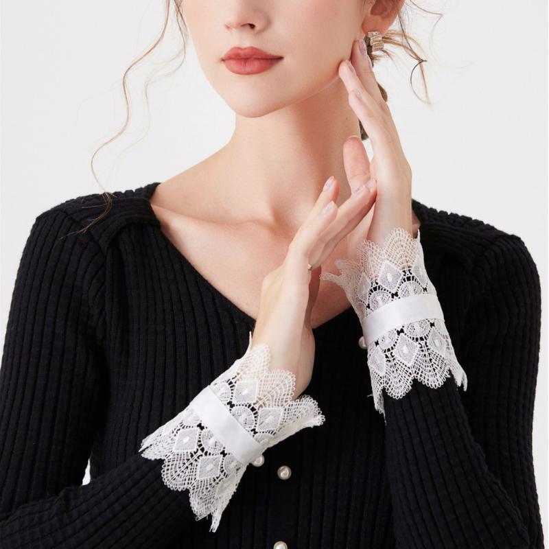 付け袖 レディース フレンチシック チュール レース 透け感 高級感 上品なデザイン 立体装飾 袖口飾り ..