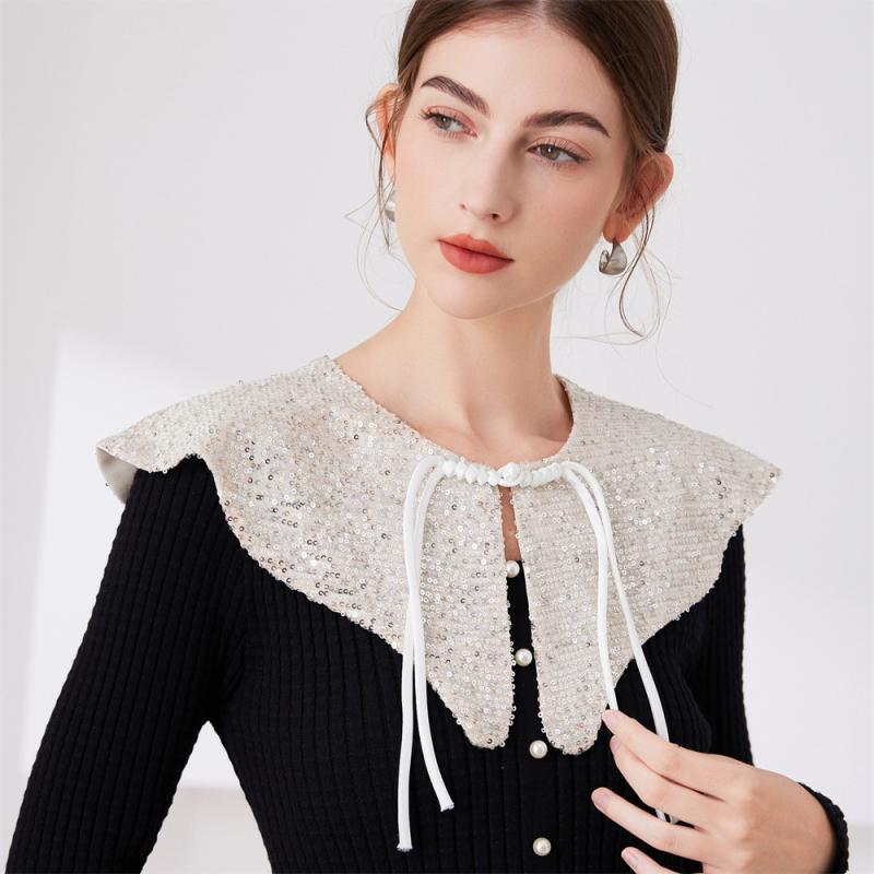 ショール レディース 女性用 フレンチスタイル 貴族風 プリンセス レトロ アンティーク UVカット 日よけ スパンコール ポンチョ ケープ ストール 付け襟 フェイクカラー 綿混素材 着回し コーディネート自在