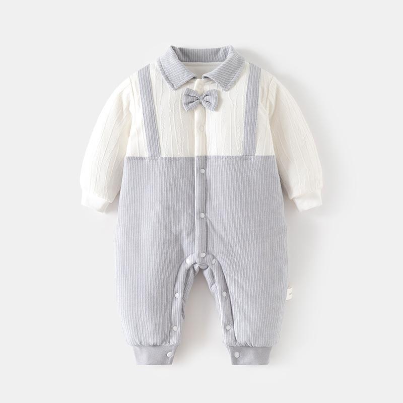 ロンパース ベビー キッズ 子供服 中綿120g 厚手 保温 前開き ボタン コットン 綿100% 優しい肌触り あ..