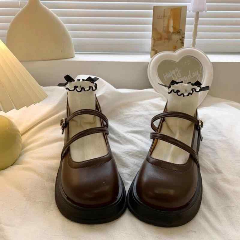 パンプス レディース 厚底 太ヒール ラウンドトゥ マリージェーン ロリータ ヒールアップ 脚長効果 通..