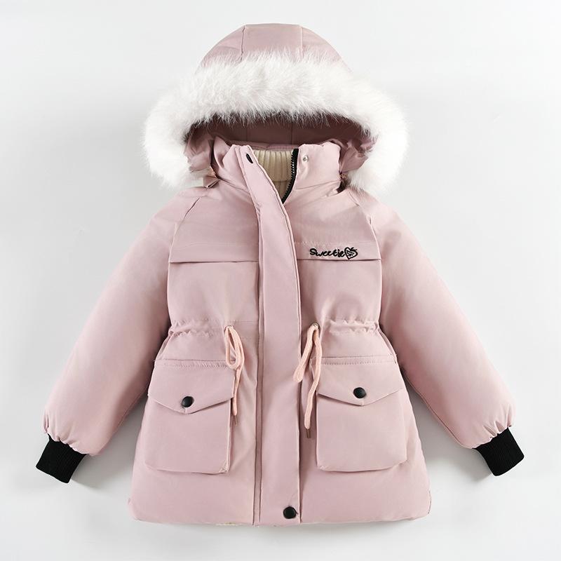 キッズ 女の子 中綿コート 厚手 防寒 保温 フード付き 刺繍 ジャケット アウター ジップアップ カジュ..