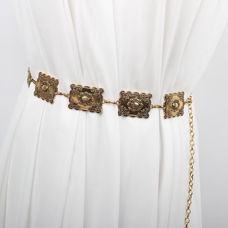 腰チェーン レディース 女性用 レトロ 民族風 アンティーク調 メタルチェーン タッセル付き フック留め..