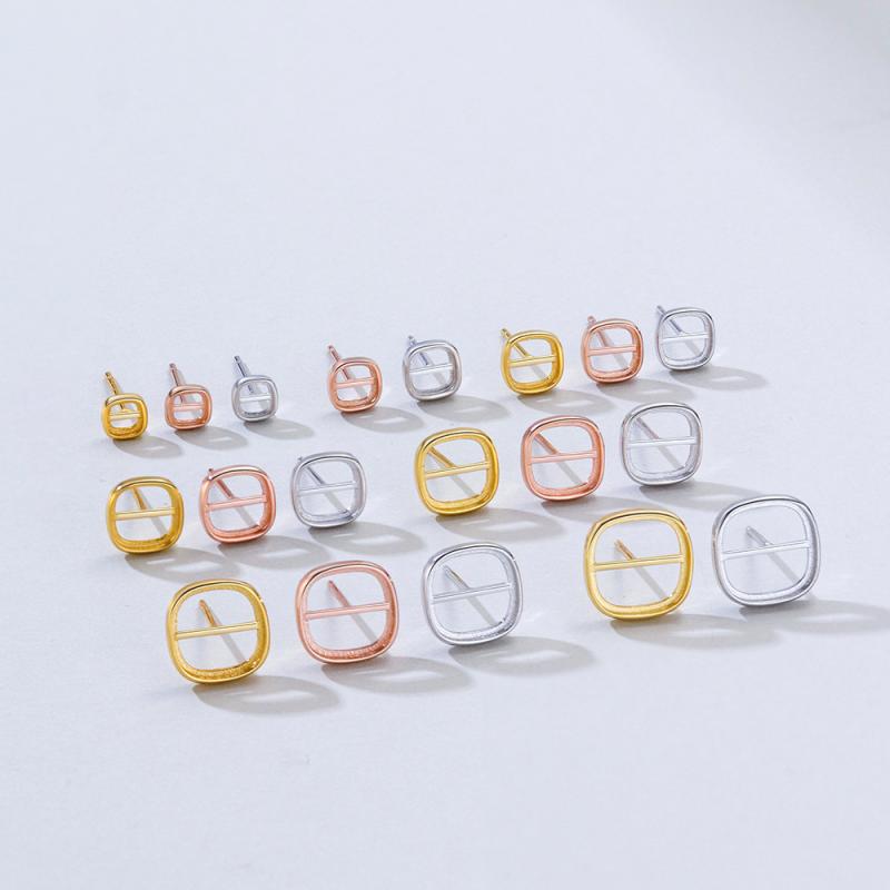 ピアス レディース シルバー925製 電気メッキ加工 フチ留め ベゼルセッティング ラウンド スクエア ク..