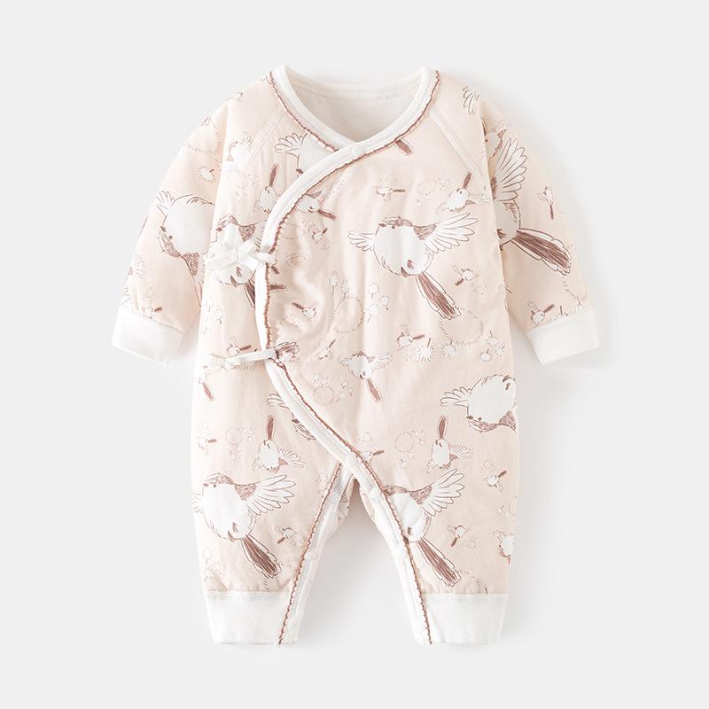 カバーオール 新生児 ベビー 男の子 女の子 綿100% 縫い目なし 肌に優しい 薄手 キルティング 前開き 長袖 春秋 蝶々合わせ 寝巻き パジャマ インナー 肌着