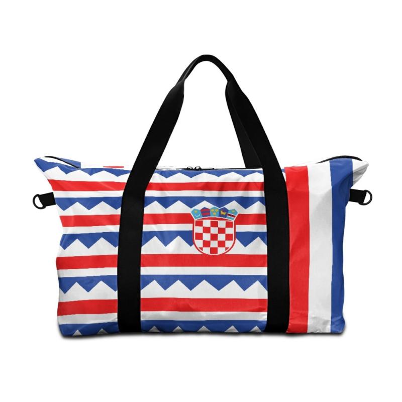ボストンバッグ メンズ レディース 兼用 軽量 大容量 クロアチア国旗柄 オックスフォード生地 ポリエス..