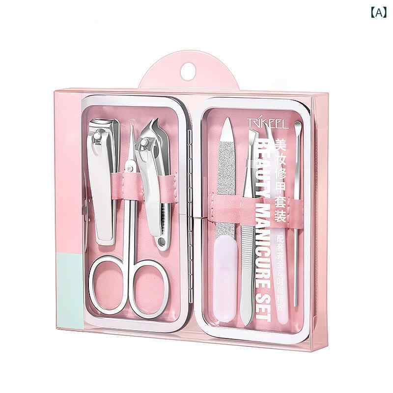 ネイルケアセット 男女兼用 ステンレス製 ピンク 高品質 切れ味抜群 巻き爪用ニッパー 爪切り 甘皮カッター 爪やすり 耳かき 7点セット 携帯用 旅行 出張 ...