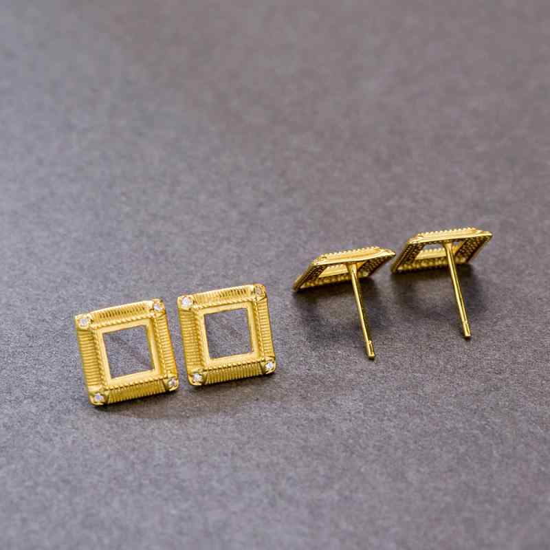 ピアス レディース 女性用 S925純銀 シルバー925 ゴールドメッキ 18KGP 正方形 スクエア 空枠 空台 精巧 クラシック おしゃれ オフィス 通勤 ビジネス カジュアル 春夏 幾何学 ジオメトリック