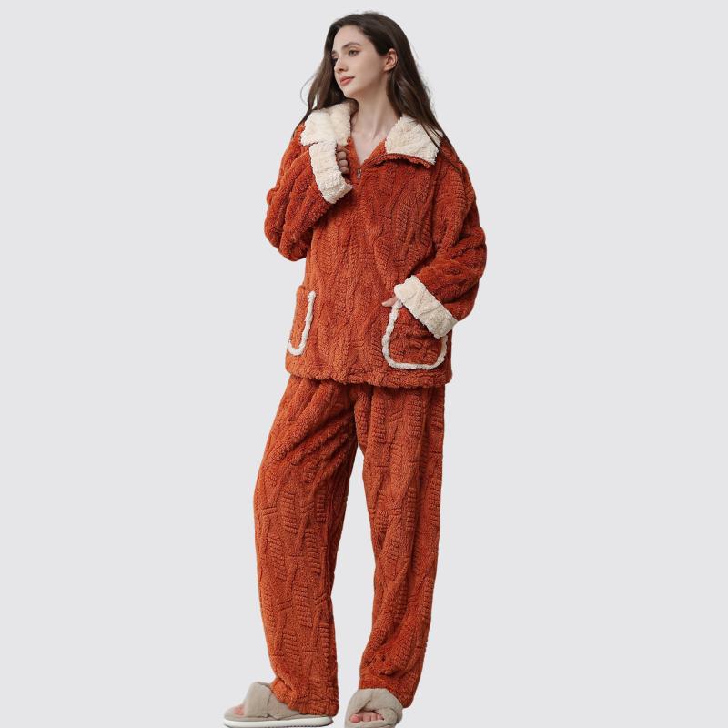 楽天モズラボルームウェア レディース 秋冬用 もこもこ あったか 保温 厚手 ジャカード織り パジャマ 上下セット 快適 襟付き テーラード 寝間着 部屋着 リラックス カジュアル ワンマイルウェア ポリエステル素材