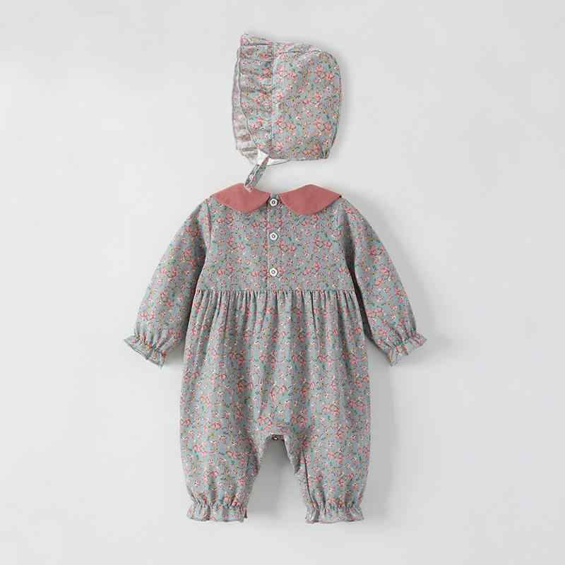 ロンパース ベビー 女の子 コットン100% 肌に優しい 襟付き 小花柄 長袖 カバーオール 春秋物 乳幼児 0歳 1歳 女児 おしゃれ かわいい お出かけ着 普段着 カジュアル