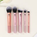 化粧ブラシ ポータブル 携帯用 超ソフト 高品質 ナイロン製 5本セット フルセット パウダーブラシ チークブラシ メイク道具 長柄 プラスチック製 ピンク 初心者 プロ用 持ち運び便利