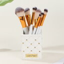 メイクブラシ 12本セット 筒型ケース 収納付き 高品質 人工毛 柔らかい 肌に優しい フェイスパウダー チーク ファンデーション アイシャドウ シェーディング ハイライト コンシーラー リップ アイブロウブラシ 長柄 木製ハンドル アイボリー 白(x3)