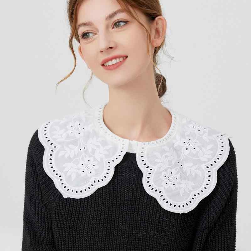 つけ襟 レディース チャイナ風 デザイン ビッグカラー ドールカラー レース フリル 花柄 シフォン素材 上品 高級感 重ね着 白 ホワイト 春夏 かわいい