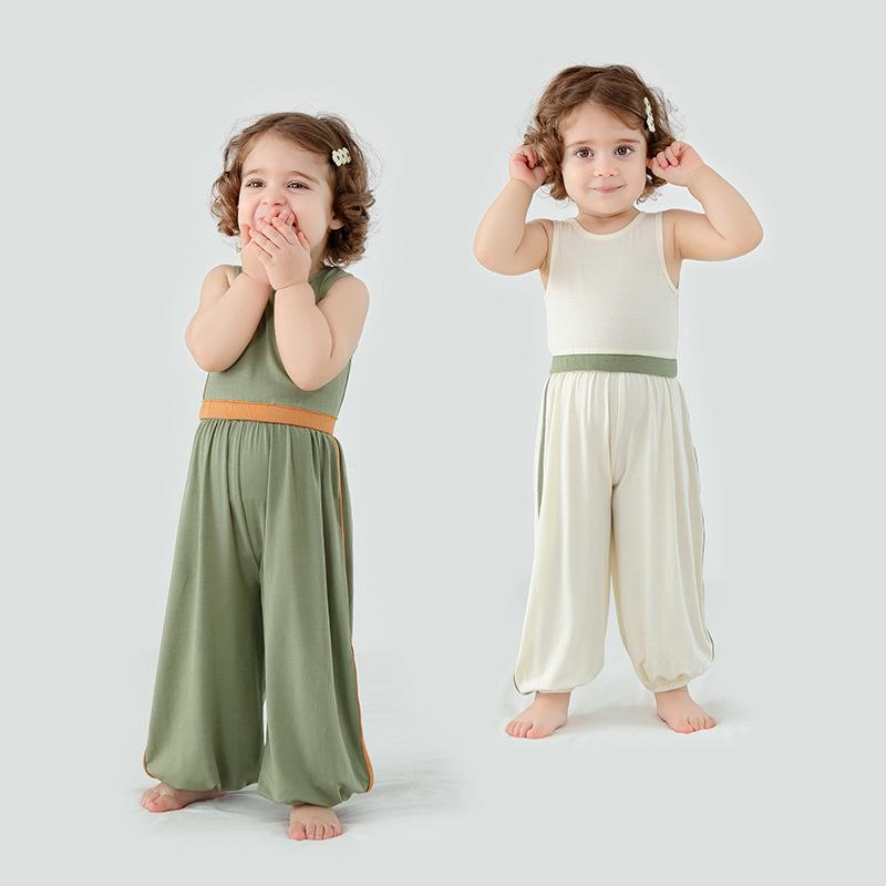 ベビー 男女兼用 新生児服 モダール ノースリーブ トップス パンツ 上下セット 肌に優しい 柔らか素材 カジュアル シンプル 夏 涼しい 2点セット