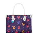 バッグ レディース PUレザー 犬の足跡柄 ファスナー開閉 内ポケット付き 外ポケット付き やわらかめ ミドルサイズ 横型 スクエア型 ボックス型 ハンドバッグ...