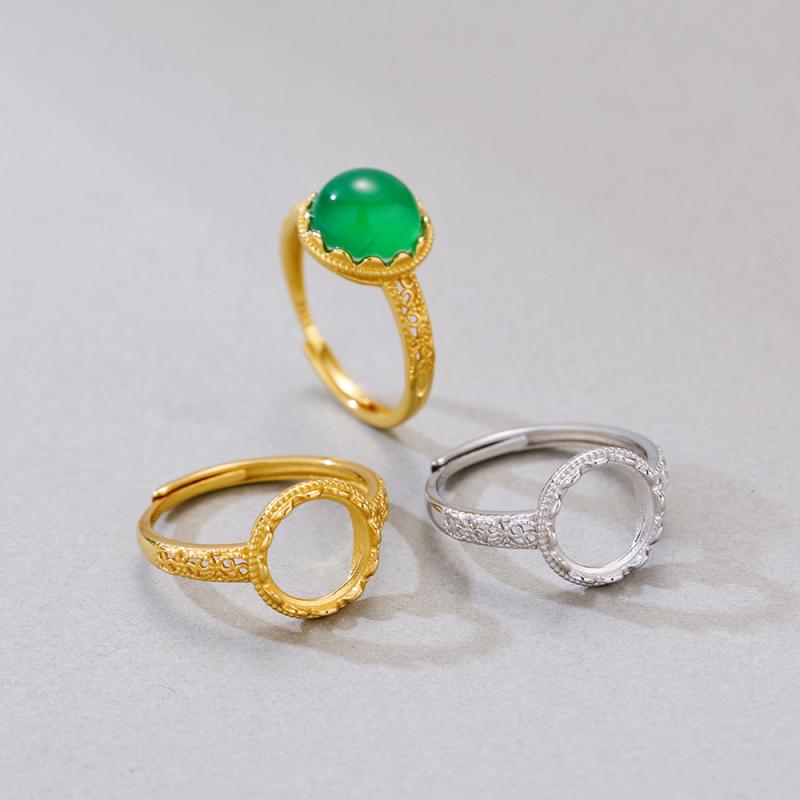 指輪 レディース 女性用 S925純銀製 金メッキ プラチナカラー 円形 透かしデザイン オープンリング サイズ調整可能 オフィス カジュアル 通勤 普段使い 上品 エレガント 空枠 裸石用(4)