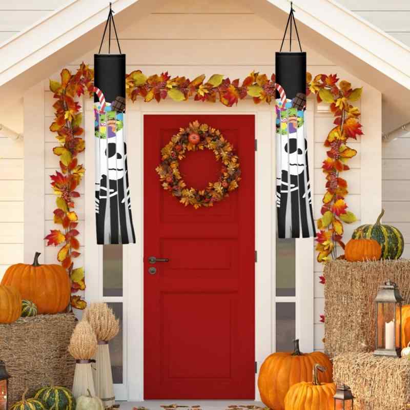 デコレーション ハロウィン スカル ドクロ柄 プリント 屋外装飾 アウトドア ガーデン 庭 オックスフォード生地 防水 イベント フェスティバル ウィンドソック 90cm 2個セット