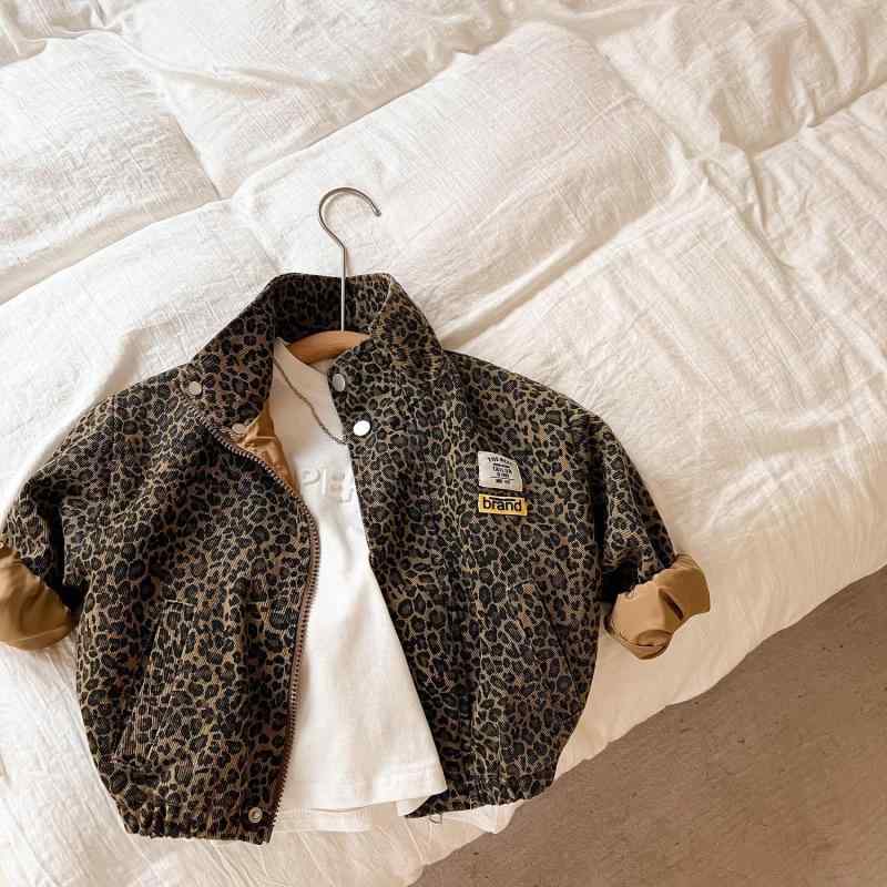 キッズ ジャケット 男の子 女の子 子供服 ヒョウ柄 春秋 韓国風 ジップアップ 襟付き 長袖 綿 カジュア..