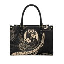 トートバッグ レディース 女性用 ポりネシアン柄 総柄プリント PUレザー 大人可愛い きれいめカジュアル 横型 スクエア ファスナー開閉 ミディアムサイズ 通...