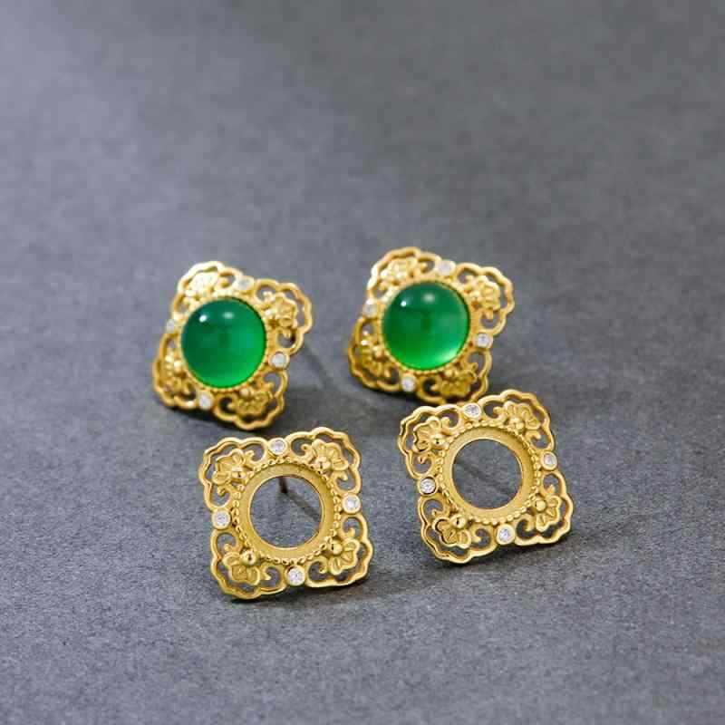 ピアス レディース S925純銀製 ゴールド 電気メッキ加工 円形 ベゼルセッティング 空枠 8mm石座用 ファッション 通勤 上品 クラシック 定番 繊細な耳飾り