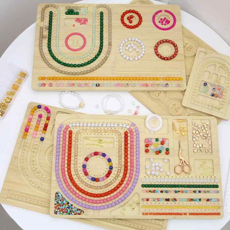 ビーズトレイ 木製 シンプル DIY ハンドメイド ブレスレット用 パール パール デザインプレート アクセサリー ジュエリー ディスプレイ 陳列 飾り 撮影用小物 道具 円形 正方形 猫 花 熊 八角