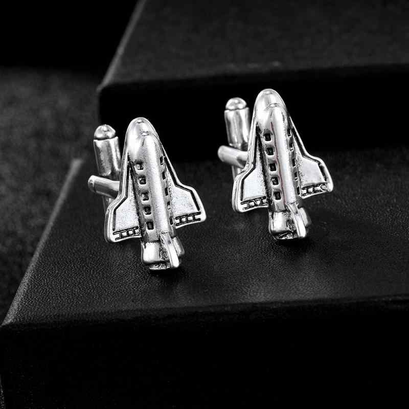 カフスボタン メンズ 創造的 個性的 ロケット 宇宙船 飛行機 モチーフ フレンチスタイル 欧米風 高級感 合金製 電気メッキ加工 シンプル ビジネス ワイシャツ スーツ おしゃれ