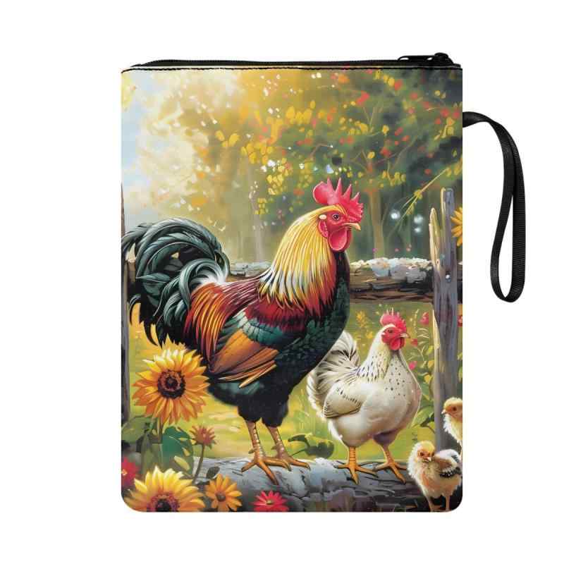 ブックカバー 洗える ファスナー付き 丈夫なポリエステル製 ひまわり ニワトリ柄 おしゃれなデザイン 通学 読書 大切な教科書や本を保護