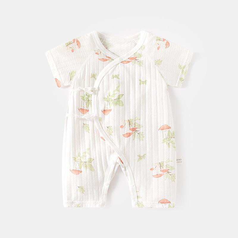 ロンパース ベビー 新生児 半袖 ロングパンツ 薄手 スムース 縫い目なし 綿100% 夏 クーラー対策 寝冷..
