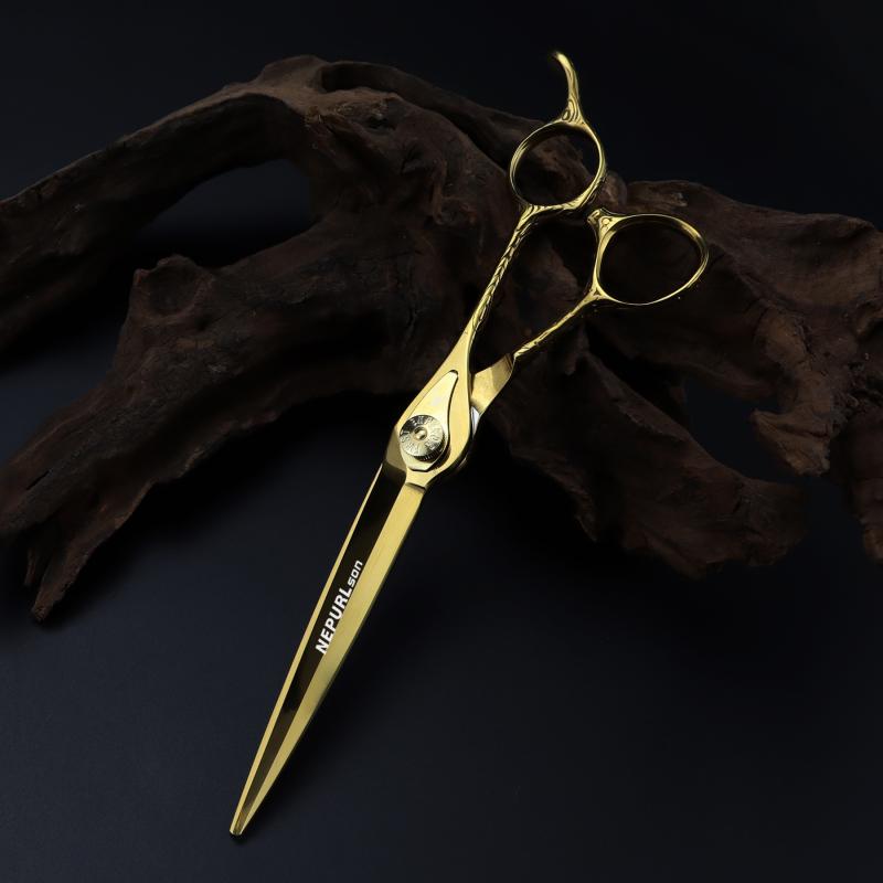 シザー ゴールド サムライモデル 7.0インチ プロ仕様 美容師 理容師 散髪用 ヘアカット ストレートシザー 個性的 高耐久 切れ味抜群