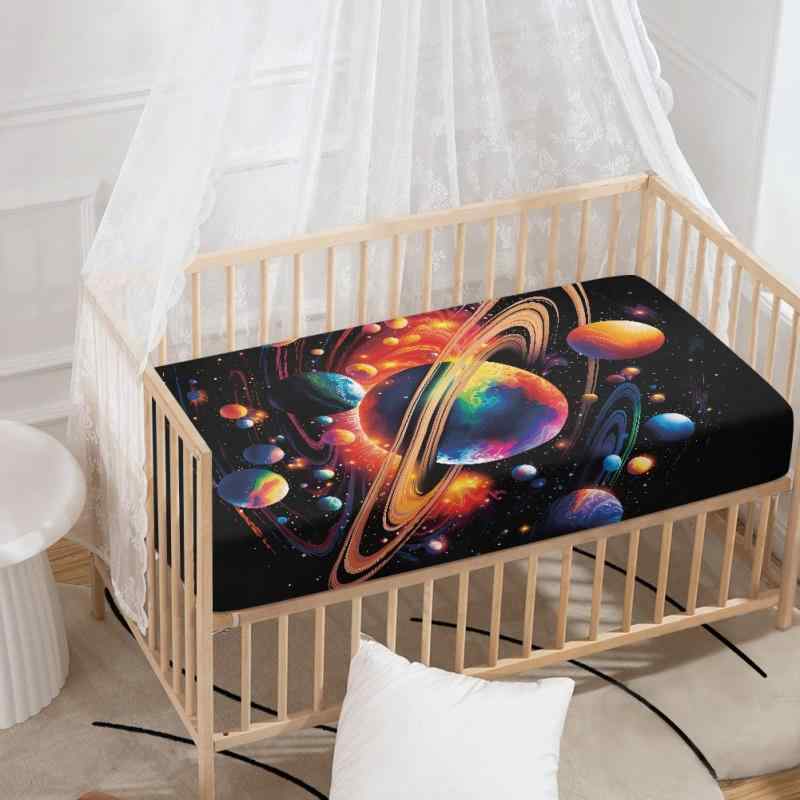 ベビーベッドカバー 新生児 赤ちゃん 男の子 女の子 ポリエステル製 かわいい おしゃれ 星空 宇宙飛行..
