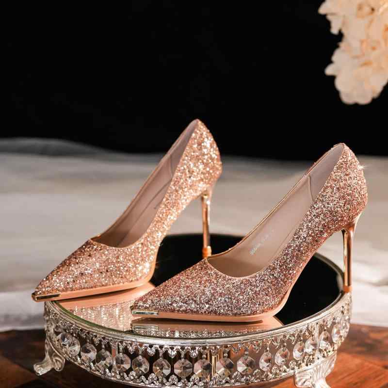 パンプス レディース 女性用 ピンヒール ポインテッドトゥ 超高ヒール 8cm以上 スパンコール グリッタ..