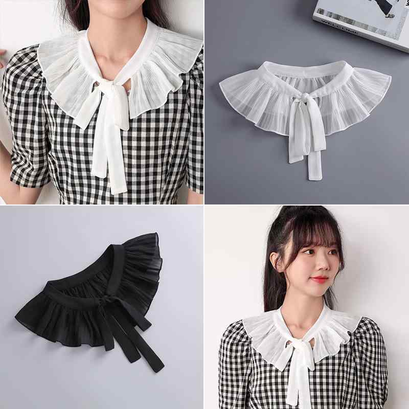 付け襟 レディース レース コットン 綿100% 重ね着風 フェイク襟 無地 シンプル セーター ニット ブラウス インナー 秋冬 大人 かわいい エレガント 韓国ファッション ホワイト ブラック レッド