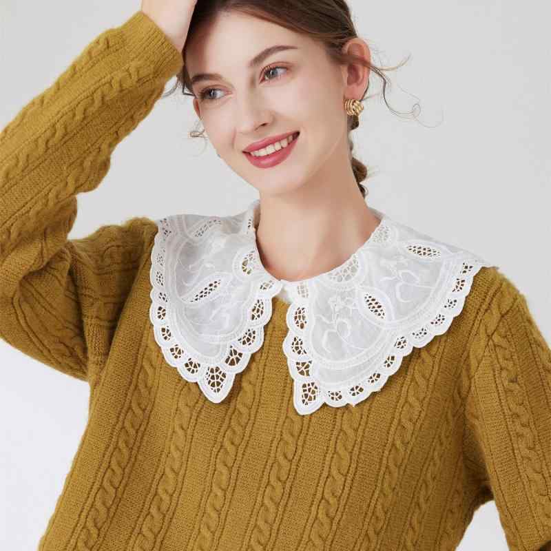 付け襟 レディース コットン 綿素材 花びら レース装飾 白 ビッグカラー ブラウス シャツ 重ね着 フェミニン ガーリー 韓国風 春夏 ファッション小物 おしゃれ アクセサリー