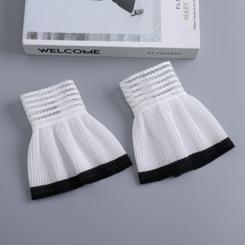 付け袖 レディース 高級感 コットン シフォン 花柄レース 袖口カフス 腕足両用 装飾 ロリータファッション 大人かわいい おしゃれ小物 ブラック ホワイト