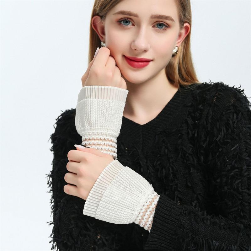 アームカバー レディース 上品 エレガント かわいい 高級感 レース フリル ネイル撮影用 付け袖 袖口飾り リストウォーマー コットン ホワイト 秋冬