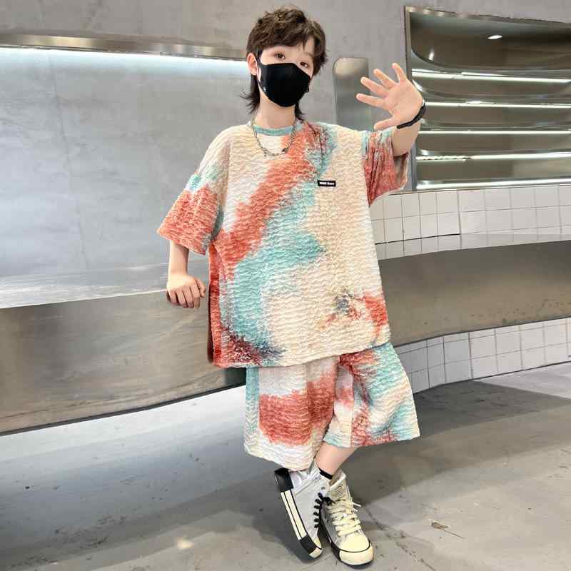 子供服 男の子 ボーイズ ジュニア 小学生 中学生 薄手 軽量 タイダイ柄 セットアップ 半袖 Tシャツ シ..