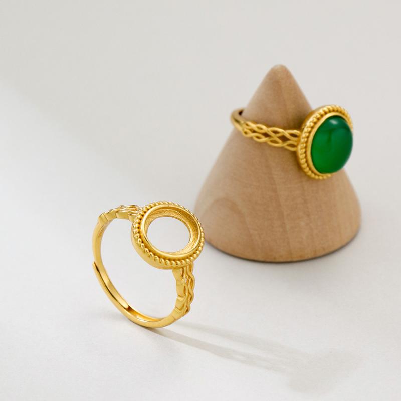 指輪 レディース S925 シルバー ゴールドメッキ オーバル フクリン留め 空枠 繊細 透かし彫り オープンリング サイズ調整可能 ファッション おしゃれ 通勤 オフィス プレゼント