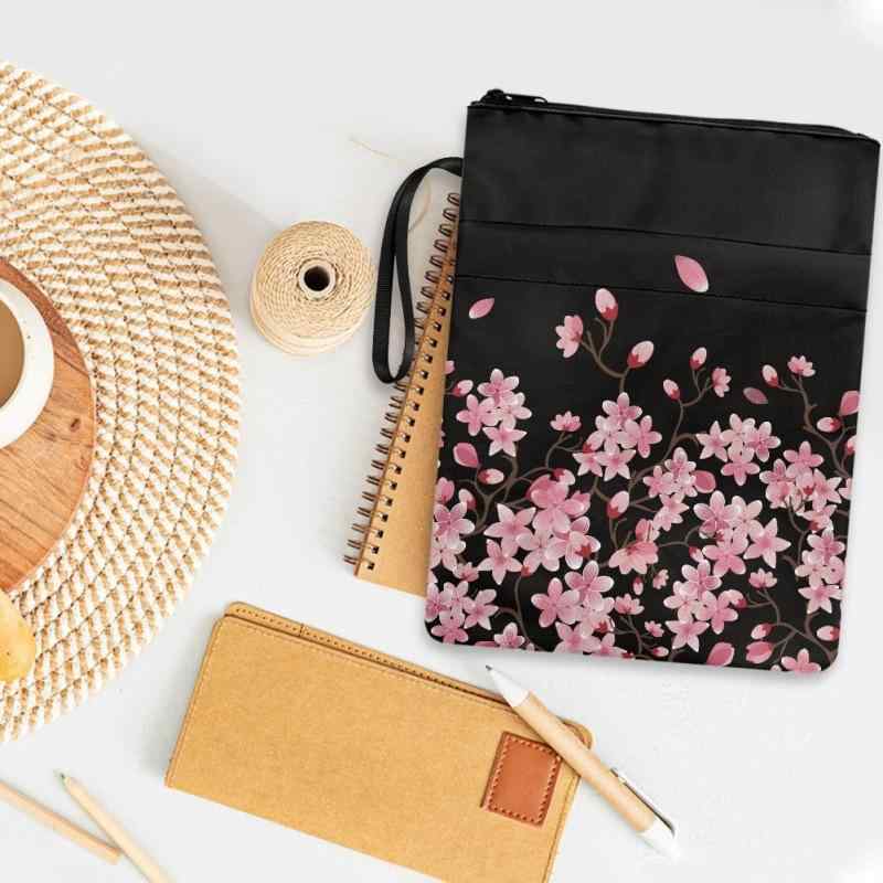 ブックカバー ファスナー付き きのこ柄 桜柄 ポケット収納 撥水加工 ポリエステル製 単行本 文庫本 保護ケース 持ち運び 通勤 通学