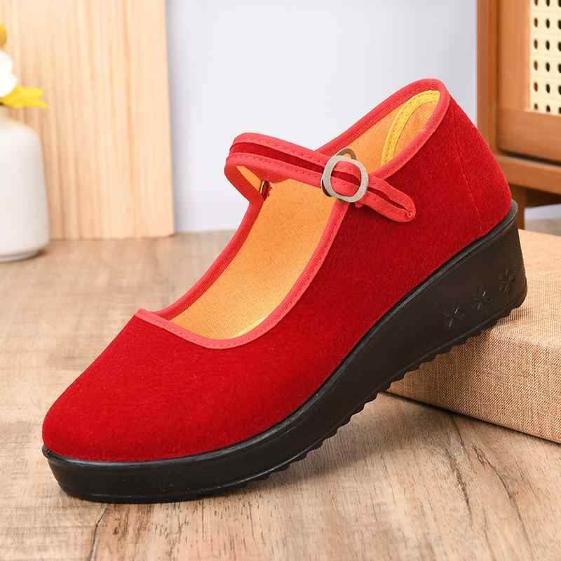 ダンスシューズ レディース ママ向け 通気性 軽量 快適 柔らかな 布製 厚底 プラットフォーム 浅履き ..