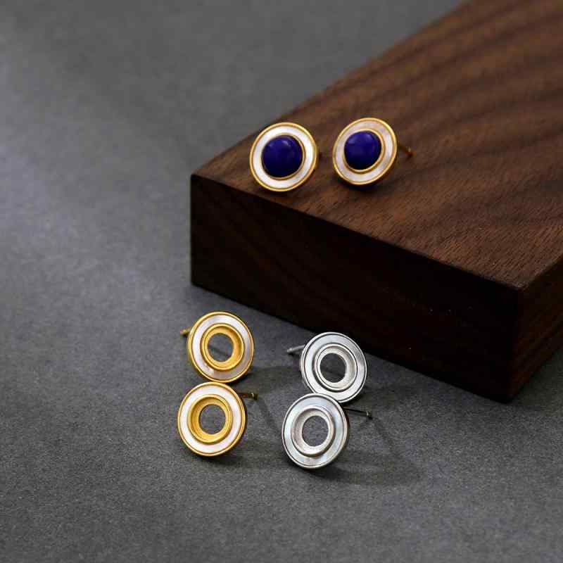 ピアス レディース S925 シルバー 金メッキ 天然白蝶貝 マザーオブパール 幾何学デザイン シンプル 高級感 レトロ ヴィンテージ 個性的 ライトラグジュアリー エレガント 上品 ファッション 通勤 オフィス