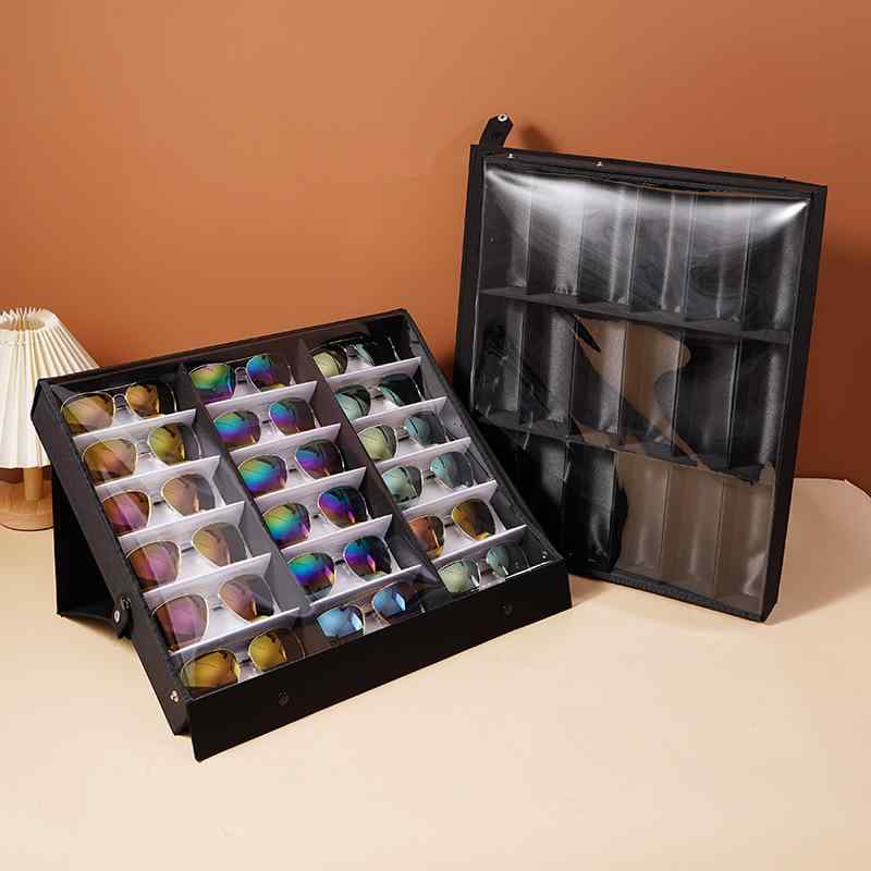 メガネ収納ケース 眼鏡 サングラス 18本収納 自立式 ディスプレイスタンド 高級感 シルク調 アクセサリー ジュエリー コレクション 小物入れ 店舗 ショップ 自宅 保管 整理整頓(4)