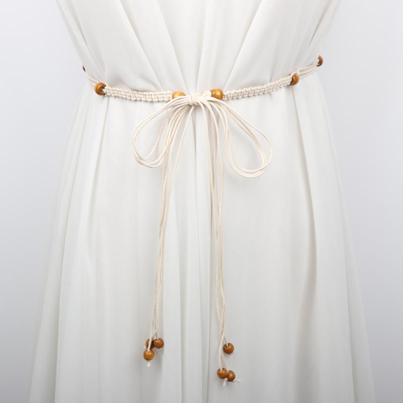 ウエストチェーン レディース エスニック風 編み込み ワックスコード ビーズ タッセル レトロ調 大人か..