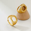 指輪 メンズ 男性 S925純銀製 ゴールドメッキ スクエア型 金銭モチーフ くり抜きデザイン 上品 ライトラグジュアリー 高級感 調整可能 フリーサイズ 空枠 ビジネス オフィス カジュアル デイリーユース