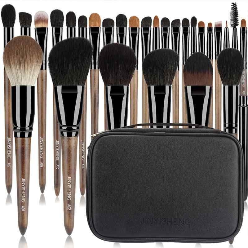 化粧筆 動物毛 高級感 プロ仕様 28本セット 木製ハンドル 長軸 パウダー 頬紅 ファンデーション アイシ..