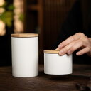 茶筒 密閉保存容器 陶器製 円柱型 竹蓋 キッチン用 白磁 上質釉薬仕上げ シンプルモダン おしゃれ 多用途 ストッカー(x2)