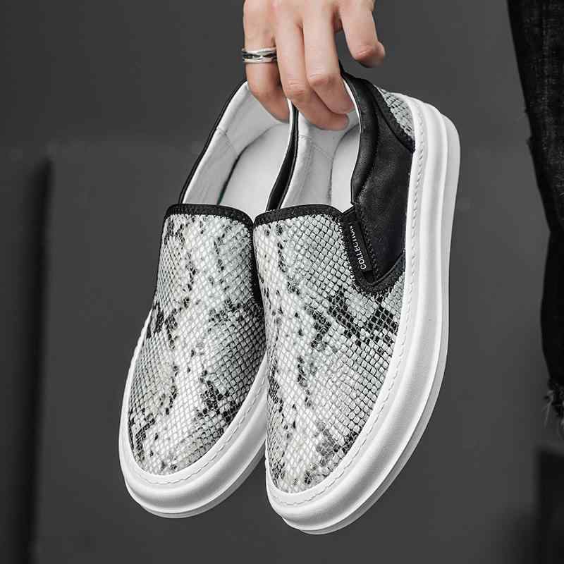 シューズ メンズ 快適 本革 スリッポン ローファー ドライビングシューズ スニーカー おしゃれ 韓国風 ヘビ柄 切り替え ラウンドトゥ フラットヒール ローカット デイリーユース 牛革 ゴム底 ホワイト 春夏秋冬